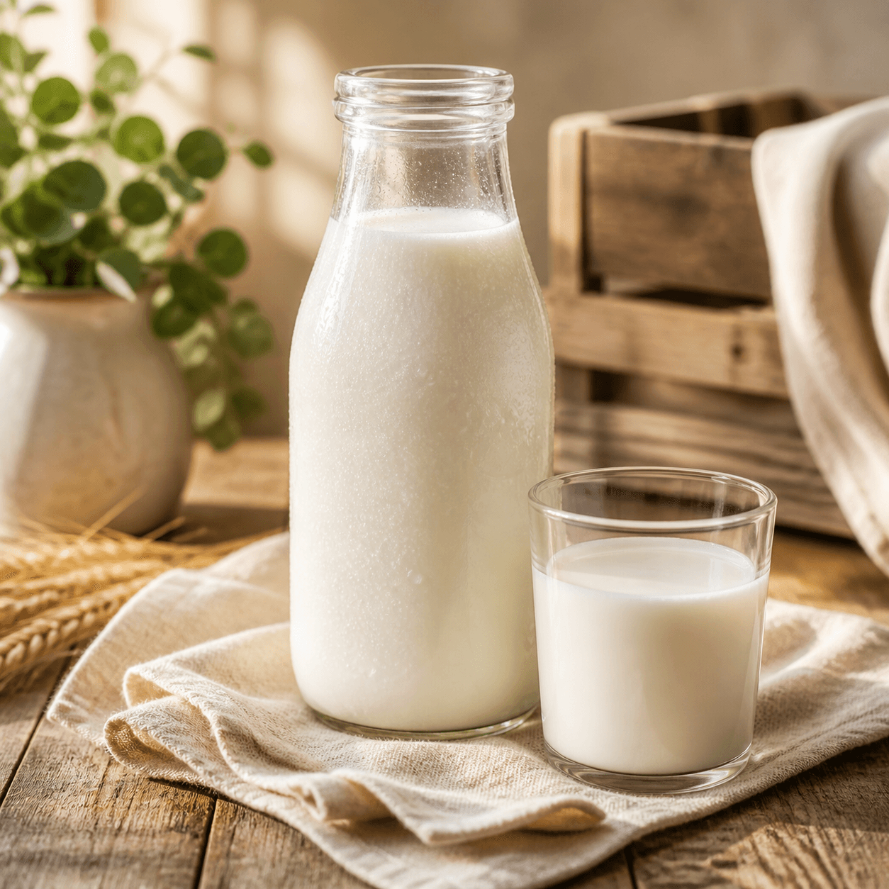 Flasche mit regionaler Milch als Symbol für Milch direkt vom Hof