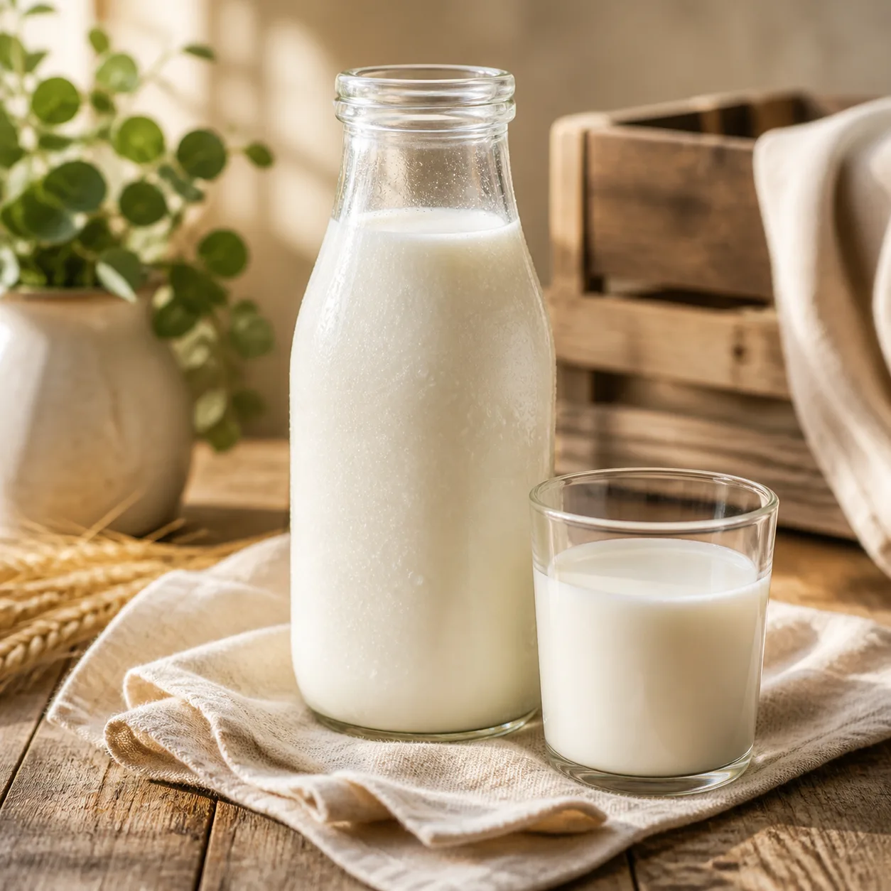 Flasche mit regionaler Milch als Symbol für Milch direkt vom Hof