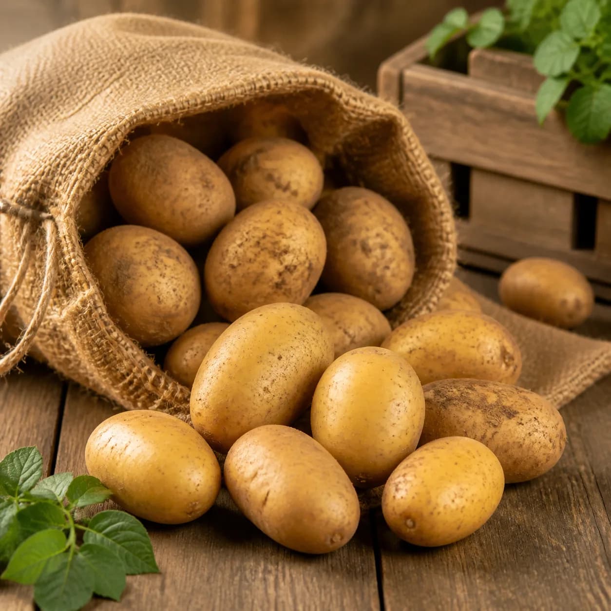 Kartoffeln in einer Kiste als regionales Produkt vom Hof