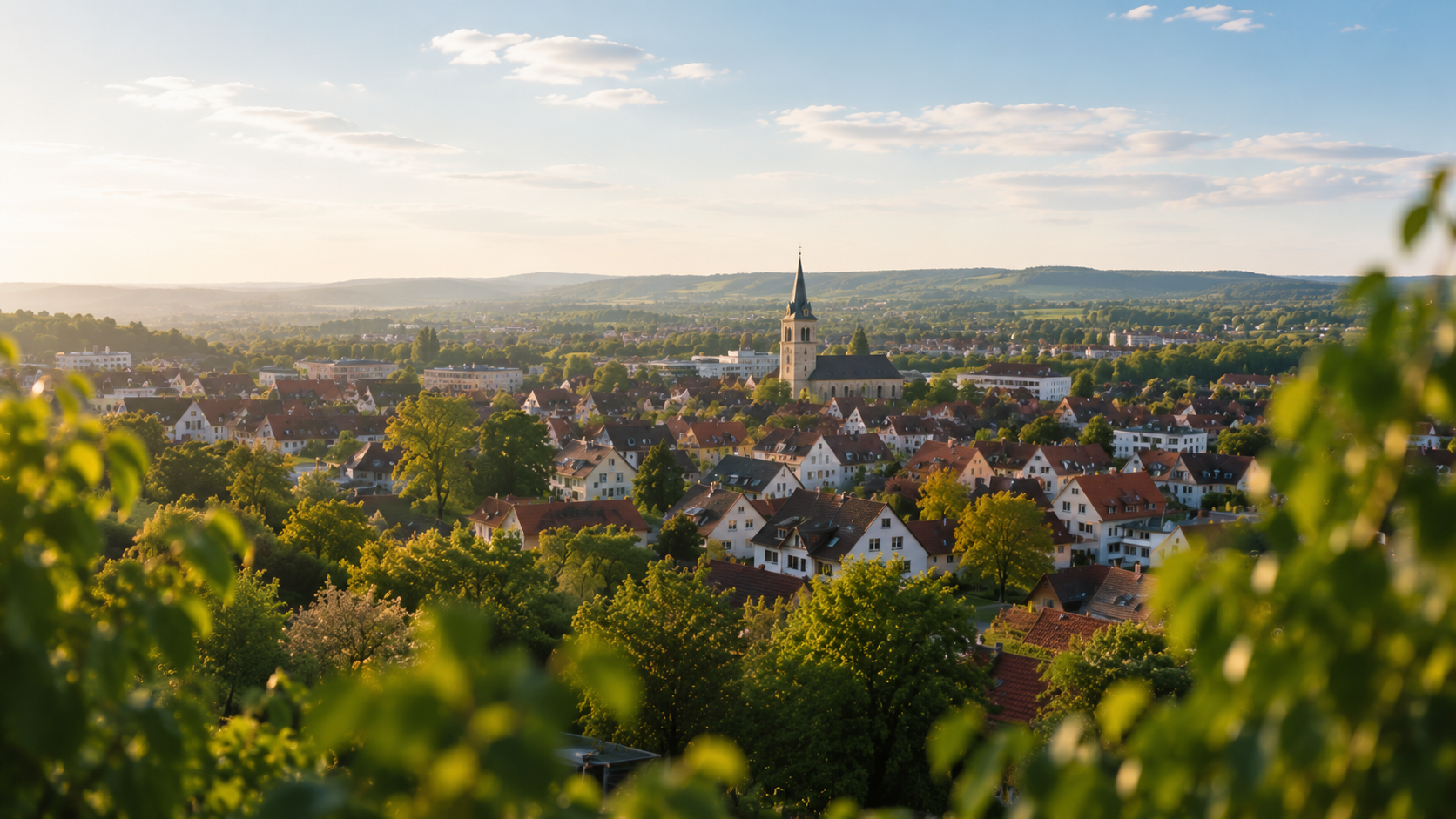 Stadtbild von Altbach mit regionalen Bauernhöfen und Angeboten